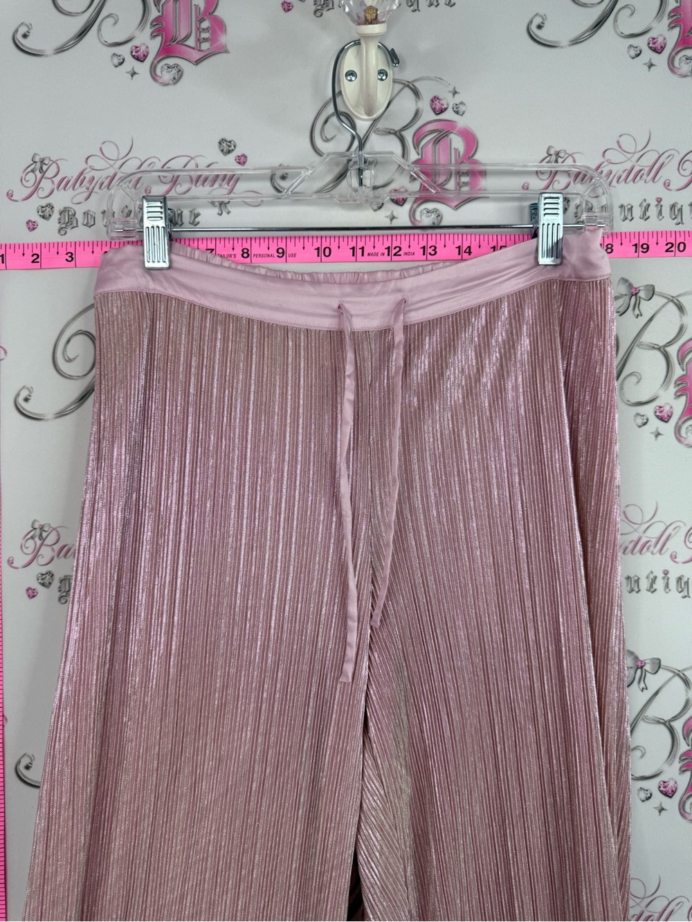 Victoria's Secret pants shiny shimmer Metallic Dusty Pink Pleated Wide-Leg Pants - Picture 5 of 11